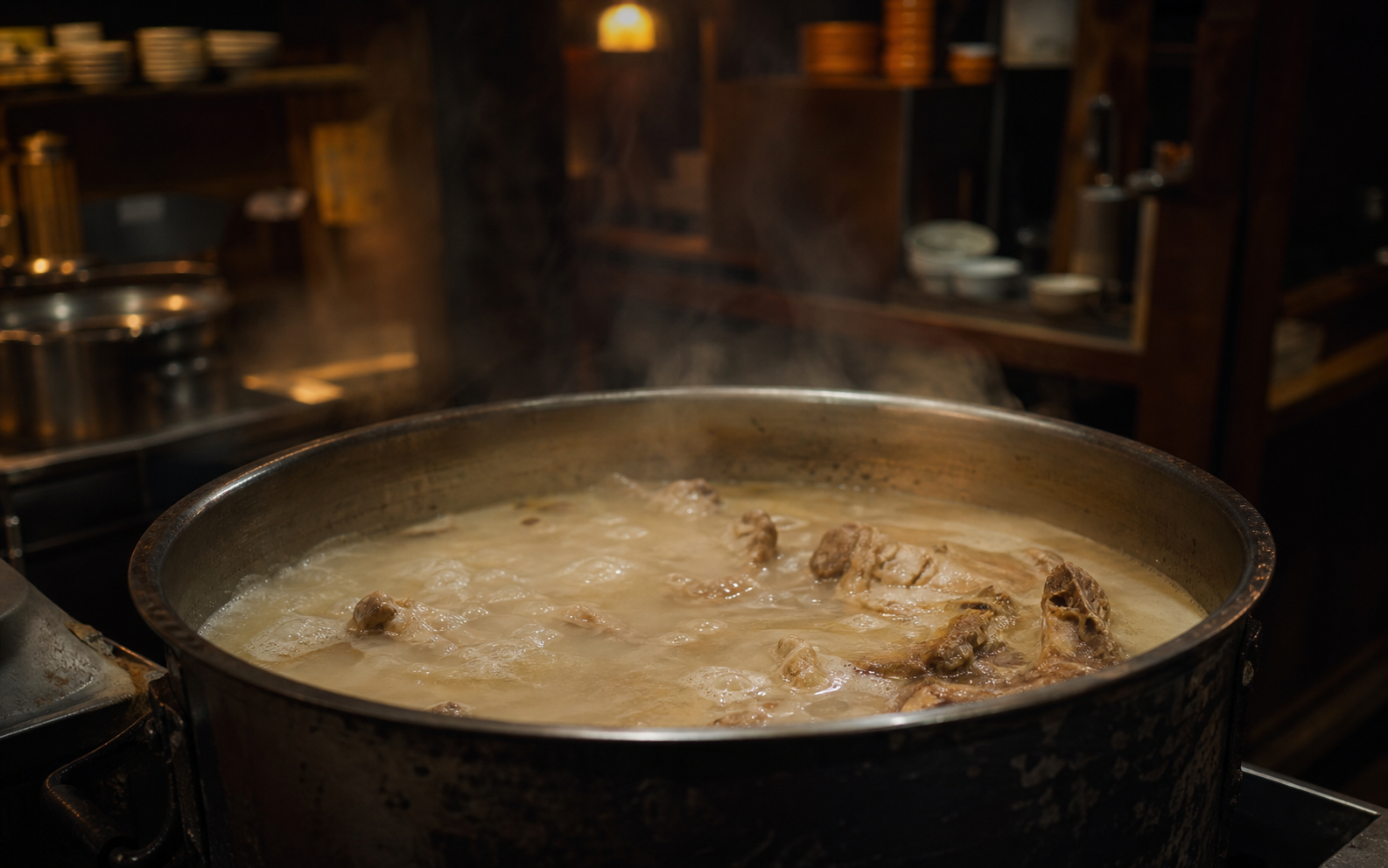 Broth slowly simmering in the kitchen