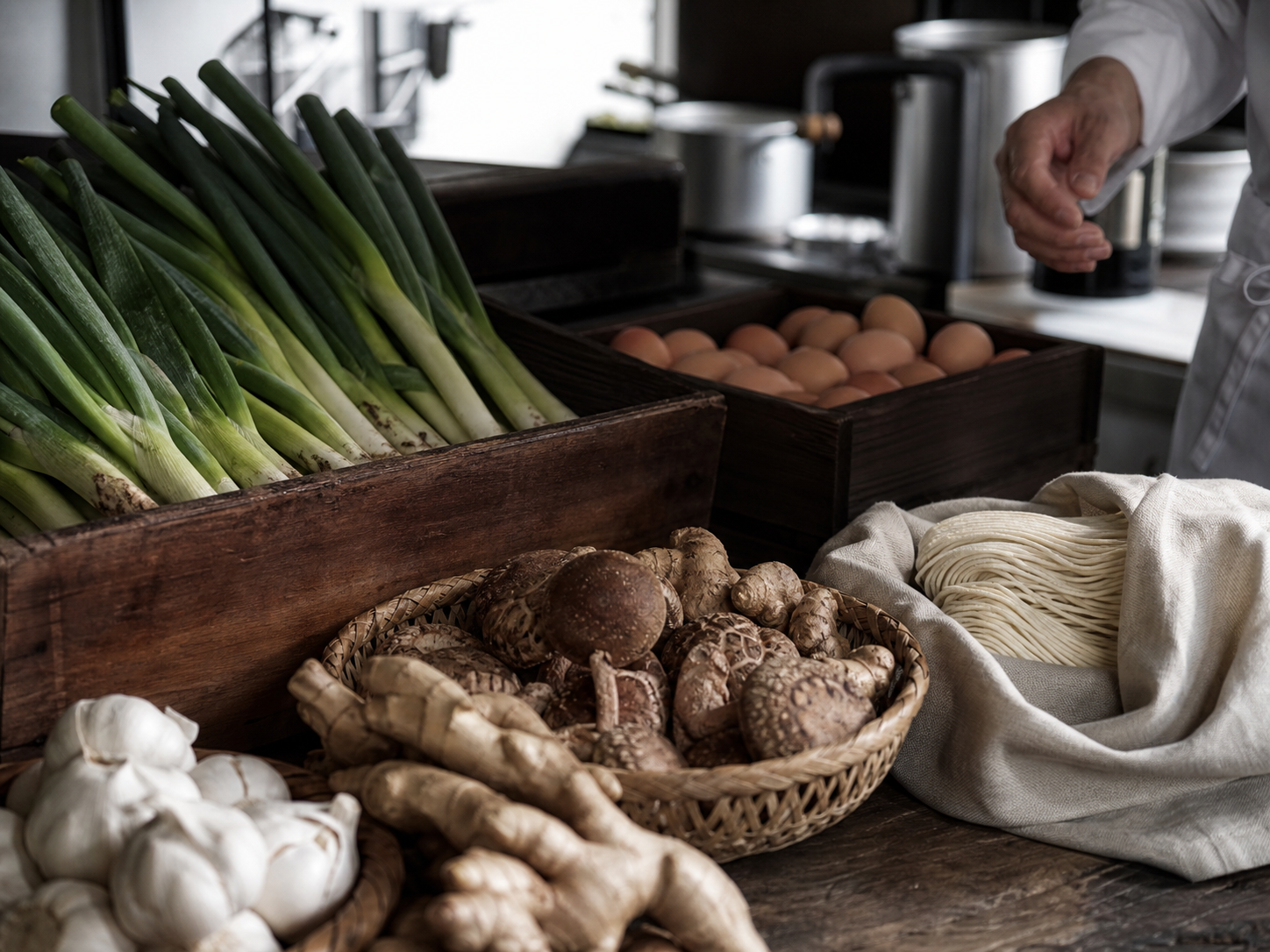 Fresh ingredients prepared at Yamamoto's kitchen counter